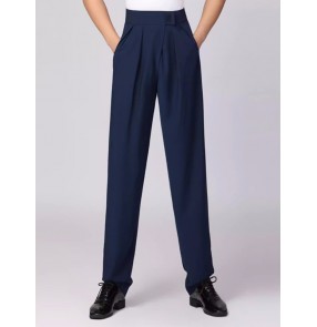 Men's navy blue latin ballroom dance pants for youth waltz tango flamenco dancing long trousers for man